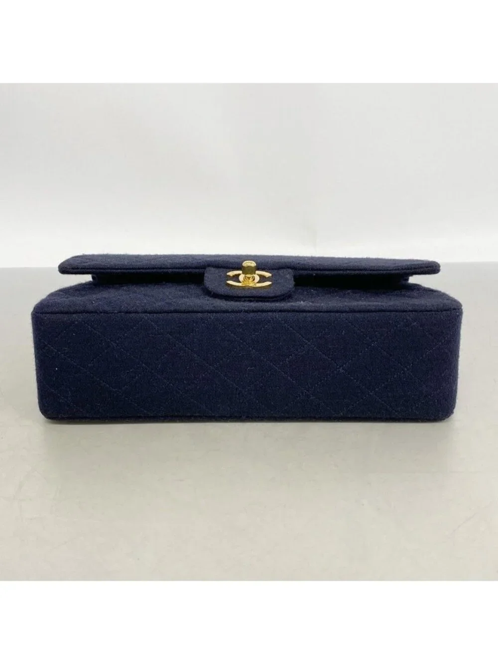 Chanel Shoulder Bag Quilted Navy Gold